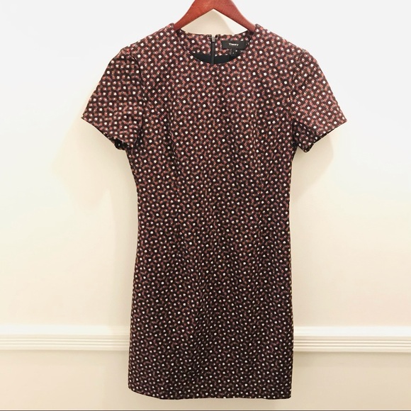 Theory Jatinn Shift Dress 2 geometric print red gray white wool - Picture 1 of 8